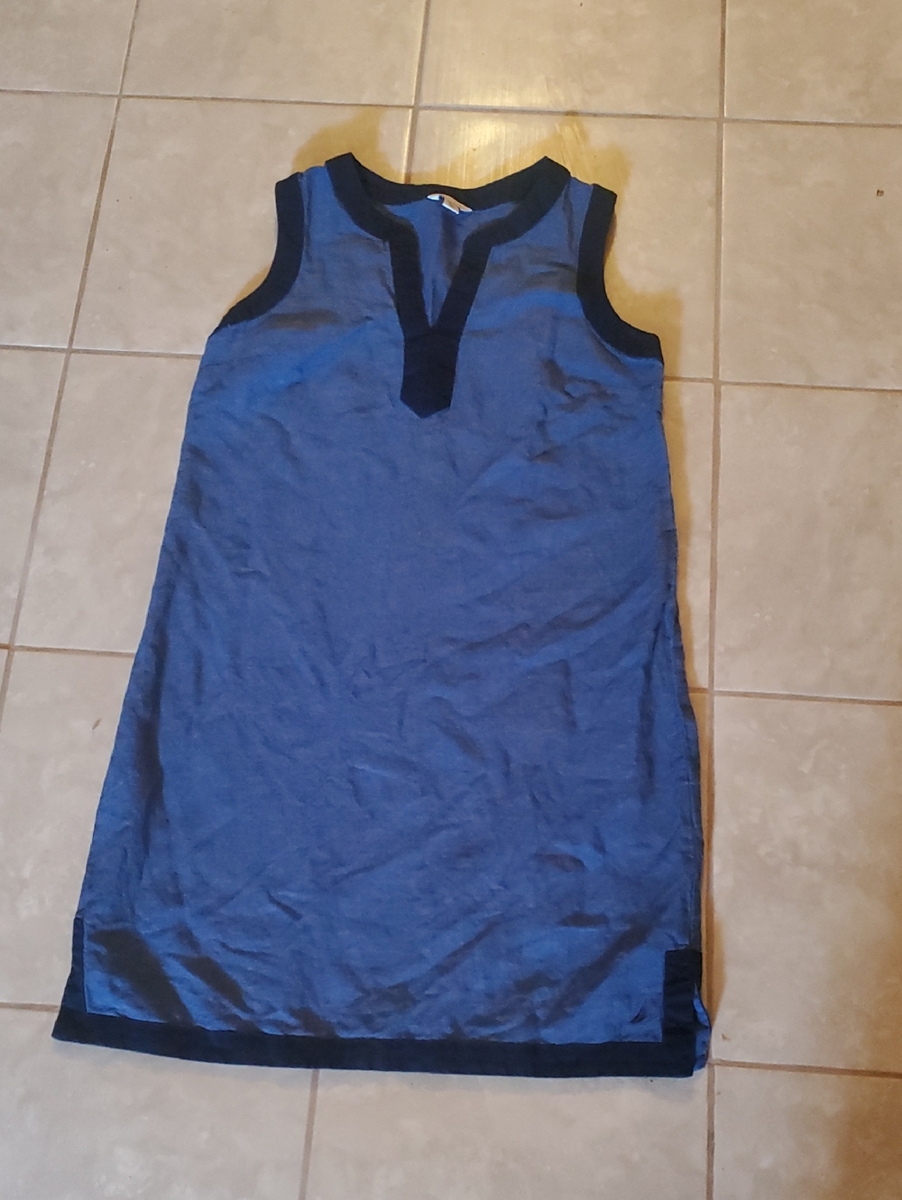 Nautica Blue Sleeveless Shift Dress 55% Line 45% Cotton Black trim Made in India